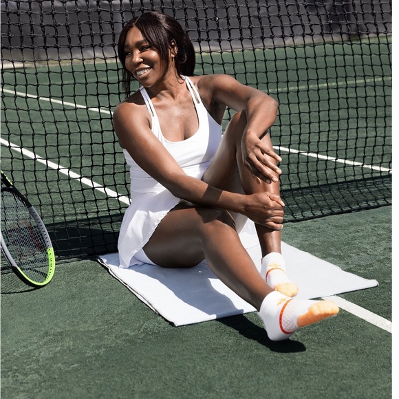 NWT BOMBAS x Venus Williams solid ankle marled toe White and blue Athletic Socks - Picture 3 of 8